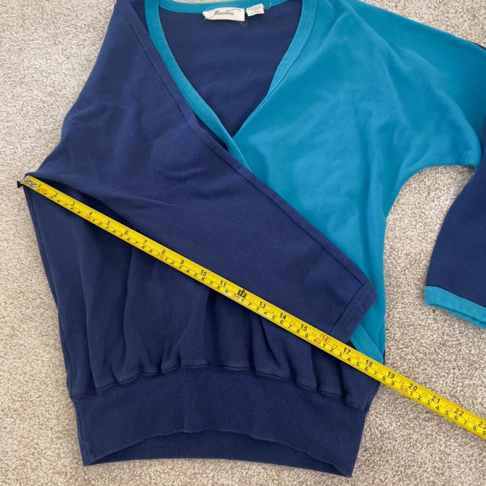 Deadstock Y2k 100% Cotton Sky & Dark Vivid Blue Plunge Sweater - Picture 8 of 8